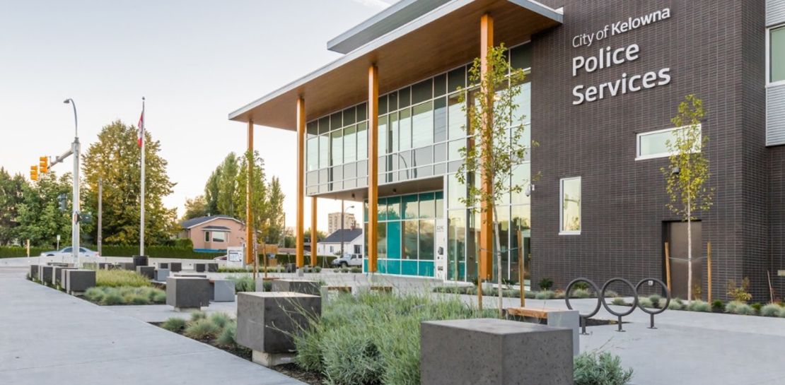 Bench Site Design tapped into Versatile Concrete’s expertise to meet the parameters of the Kelowna Police Services building’s precast concrete bollards.